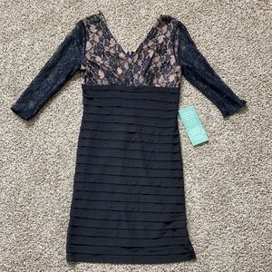 Black Lace Cocktail Dress with 3/4 Sleeves